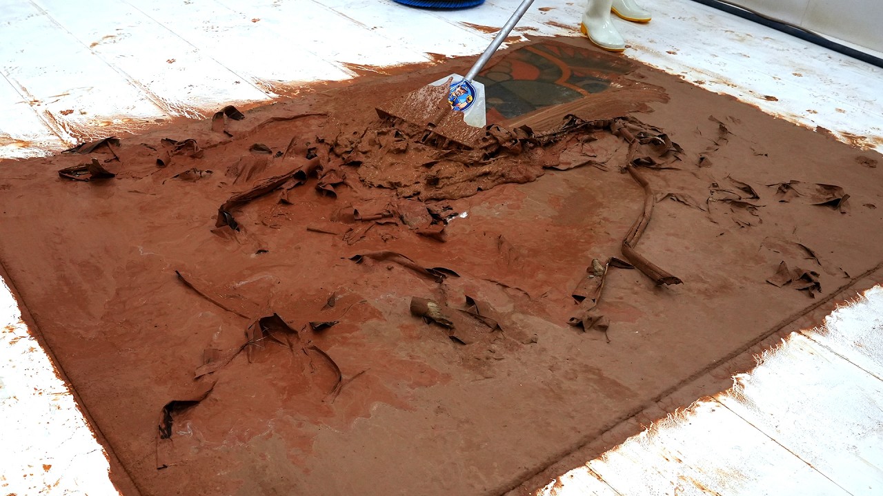 Forgotten After the Flood – A Carpet Trapped Beneath Hardened Mud for Years | Satisfying Video