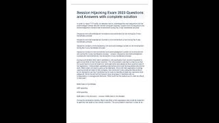 Session Hijacking Exam 2023 Questions and Answers with complete solution