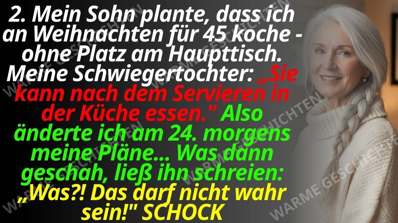 „Du kannst später in der Küche essen, wenn du alle bedient hast“, sagte meine Schwiegertochter mit diesem kalten Lächeln, das ich nur zu gut kannte. Mein eigener Sohn hatte entschieden, dass ich...