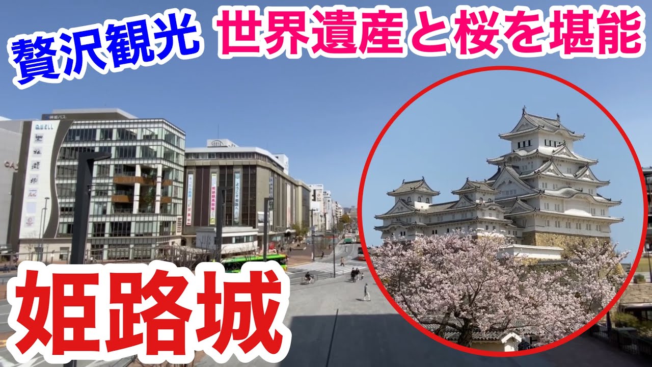 姫路観光】贅沢観光！桜香る世界遺産・国宝姫路城を堪能 - YouTube