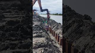 Pile driving of Steel Sheetpiles for Flood Control Priject in Pampanga