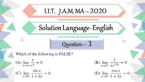 IIT JAM MA 2020 Question 3 | Differential Calculus | L-Hospital rule | Solutions