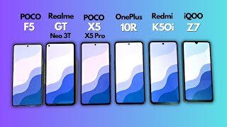 POCO F5 vs GT Neo 3T vs One+10R vs Redmi K50i vs POCO X5 Pro vs iQOO Z7 - Battery & Performance Test