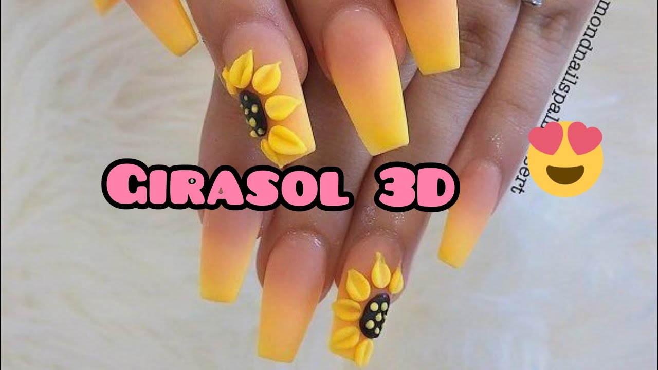 UÑAS en Amarillo con GIRASOL 3D - thptnganamst.edu.vn