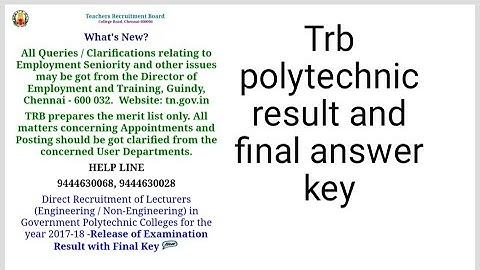 Trb polytechnic lecturer exam result| trb polytechnic lecturer exam final answer key with result|