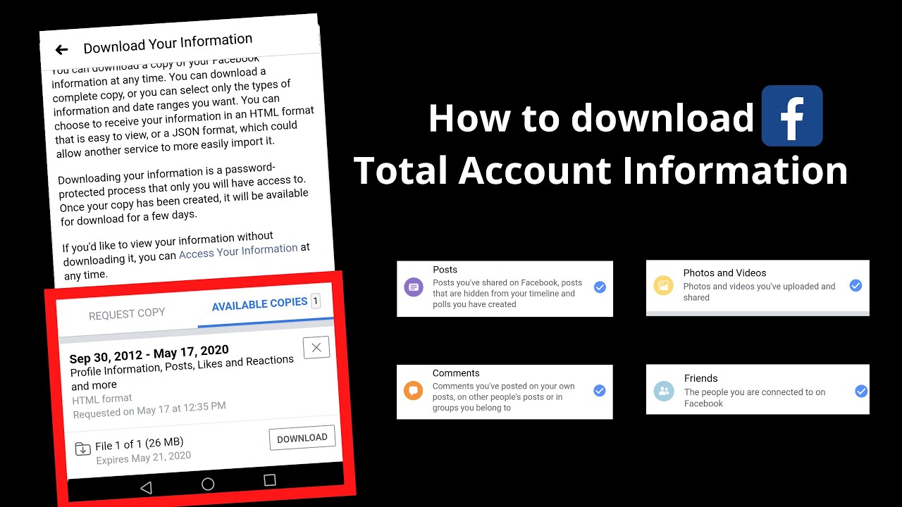 How To Download All Your Facebook Data/Information 2020 - Download: Photos, Videos, posts etc