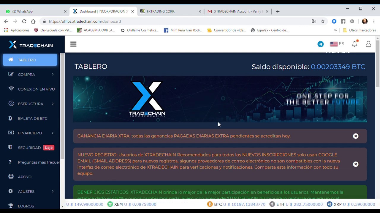 XTRADECHAIN Panel de control - YouTube