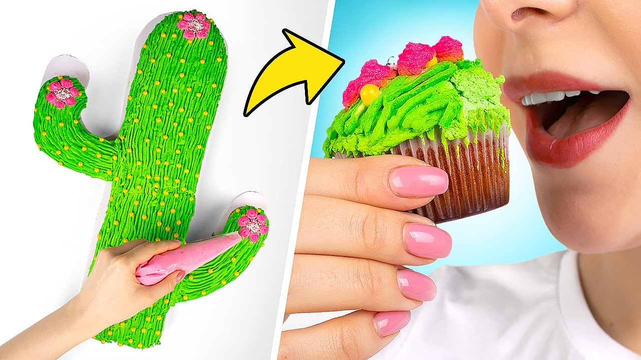 ⁣¿Cómo hacer un pastel en forma de cactus con minicupcakes?