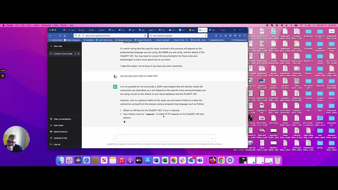 Chat GPT AI creating a custom connector to Azure for Chat GPT analysis of the data.