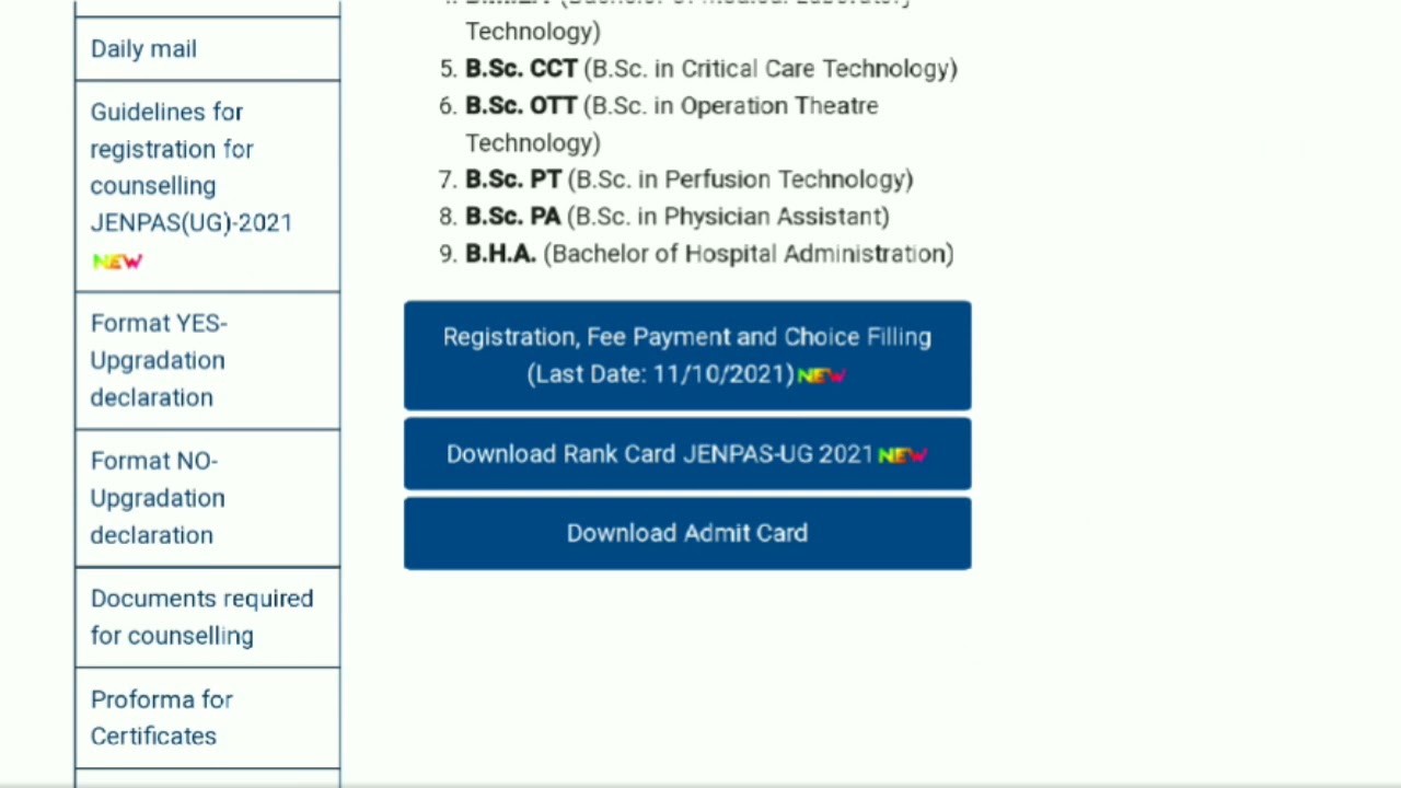 JENPAS UG 2021 counselling process started 