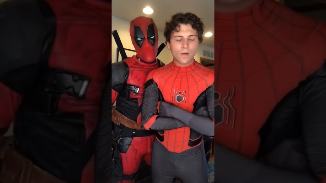 He’s so adorable when he tries to be a bad boy!😆#deadpool#spiderman#adorable#funny#squad#tomholland