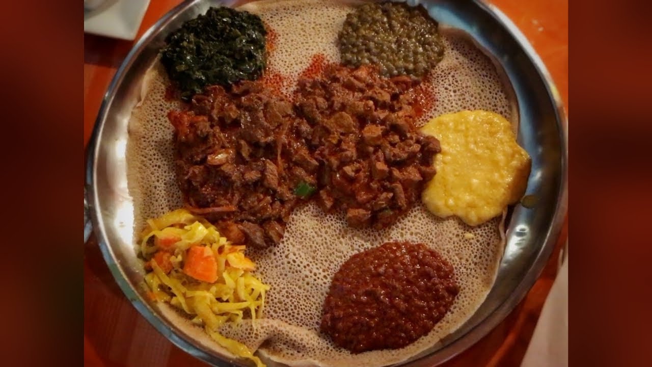 Ethiopian Food Injera and Side Dishes (Beyainatu) - Spicy Lamb and Beef ...