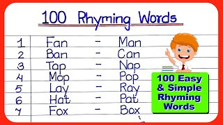 100 Rhyming Words for Kids |  Rhyming Words in English |  Rhyming word | रायमिंग वर्ड्स | rhyming