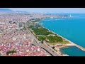 Dolly zoom. Samsun, Turkey. Panorama of the city and coast from a drone on a summer day. Aerial V...