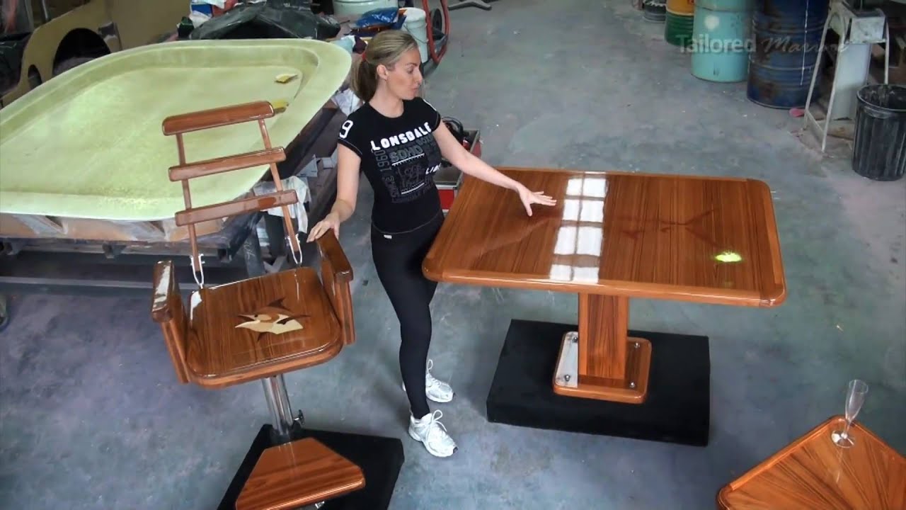 2 Custom Teak Tables, Storage, Helm Chairs. Stainless YouTube