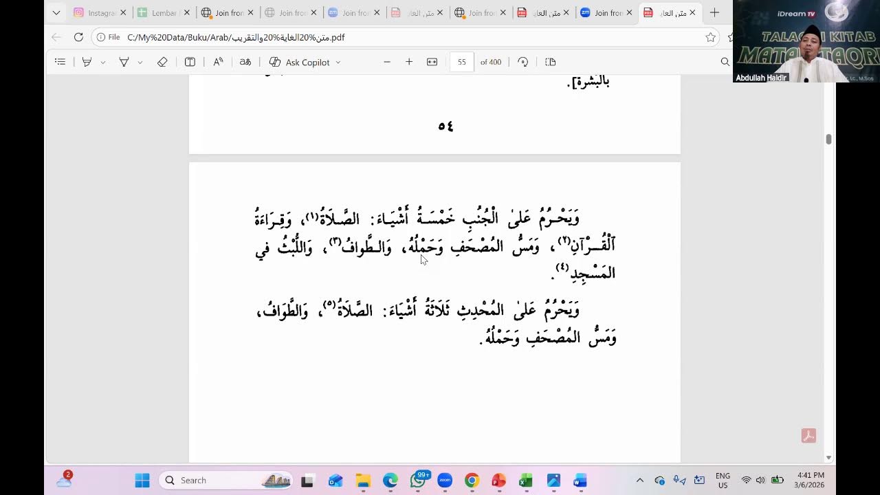 Talaqqi Kitab Matan Taqrib bab Thaharah (Haidh dan Nifas), Jumat 6 Maret 2026