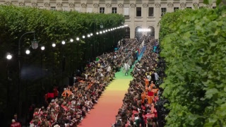 Virgil Abloh makes debut for Louis Vuitton on rainbow runway in Paris