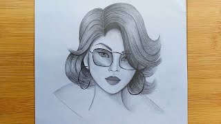 How to draw a Girl with Glasses for Beginners / Face Drawing with Pencil Sketch