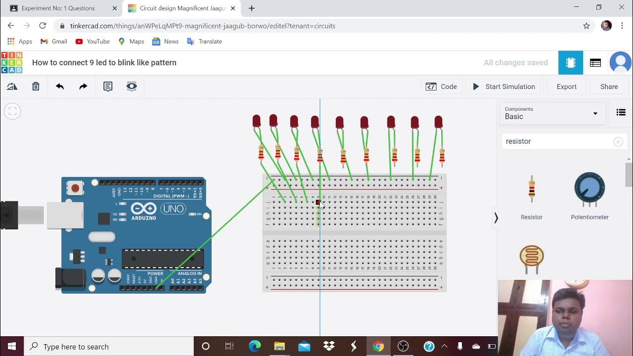 CONNECT 9 LED TO BLINK LIKE A PATTERN USING ARDUINO BOARD IN TINKERCAD ...