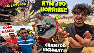 KTM DUKE 390 CRASH💔 On H!ghway | LADY leg FAcTure😰 | PUBL!C Start F!Ght!Ng with US😡 | Kawa h2r 2024