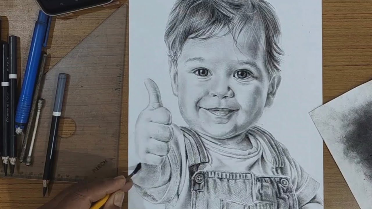 How To Draw Cut Baby Boy : Free Hand Realistic Pencil Drawing Process ...
