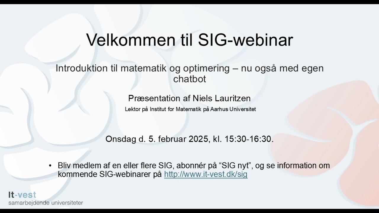 SIG-webinar: Introduktion til matematik og optimering – nu også med egen chatbot