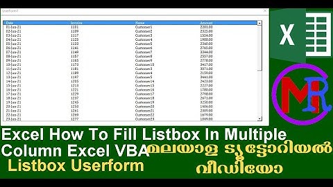Excel Listbox Fill Multiple Column By Loop Userform Excel VBA    എക്സൽ മലയാളം വീഡിയോ