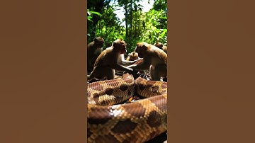 a colony of monkeys attacks a python #scary #snake #ularbesar #wildlife #monkey #animals #shorts