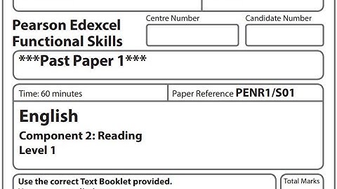 Functional Skills English Reading L1 Past Paper 1 Pearson Edexcel