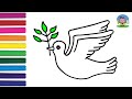 Как нарисовать ГОЛУБЯ МИРА / Раскраска ГОЛУБЬ МИРА для детей / How to Draw a Dove with Olive Branch