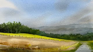 BEGINNERS Watercolor CANOLA FIELD &amp; TREES Paint A LOOSE Watercolour Landscape PAINTING Tutorial DEMO