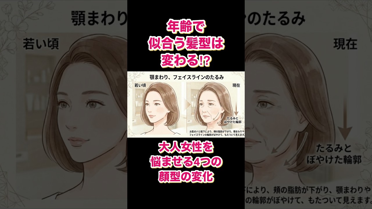 【たるみ面長丸顔】年齢で似合う髪型は変わります！「50代60代」顔型変化解消ヘアスタイル４選&NGヘア/レイヤーで若見え似合うショートボブミディアムヘア/40代〜70代大人女性 #60代 #50代