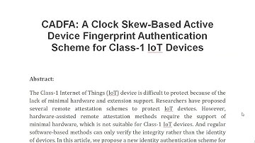 CADFA A Clock Skew Based Active Device Fingerprint Authentication Scheme for Class 1 IoT Devices