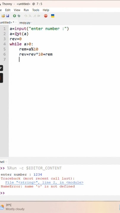 python program to reverse a number #coding #shorts #pythonprogramming ...