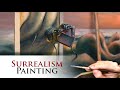 Process of painting a surrealism oil artwork  tri le