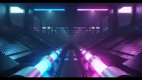 3d rendering seamless loop motion of neon corridor with glowing pipe free video