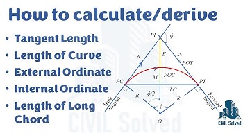 Calculating Tangent length, Long chord, External ordinate, Mid ordinate and Length of Circular Curve