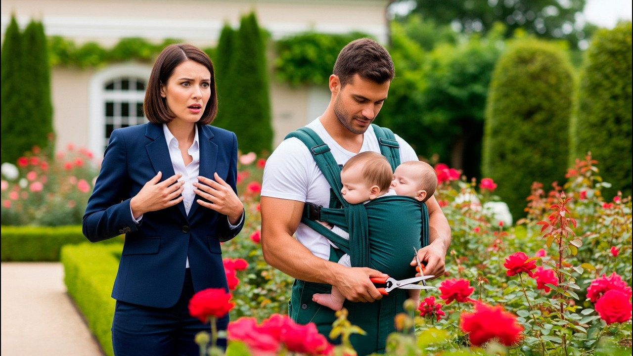 Alleinerziehende Milliardärin findet Gärtner, wie er mit ihren Zwillingen in der Babytrage arbeitet!