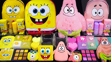 ASMR Spongebob vs patrick star Slime Mixing Random shiny things into slime #slimevideos #slimeasmr