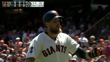 BAL@SF: Pence launches a solo homer to center field