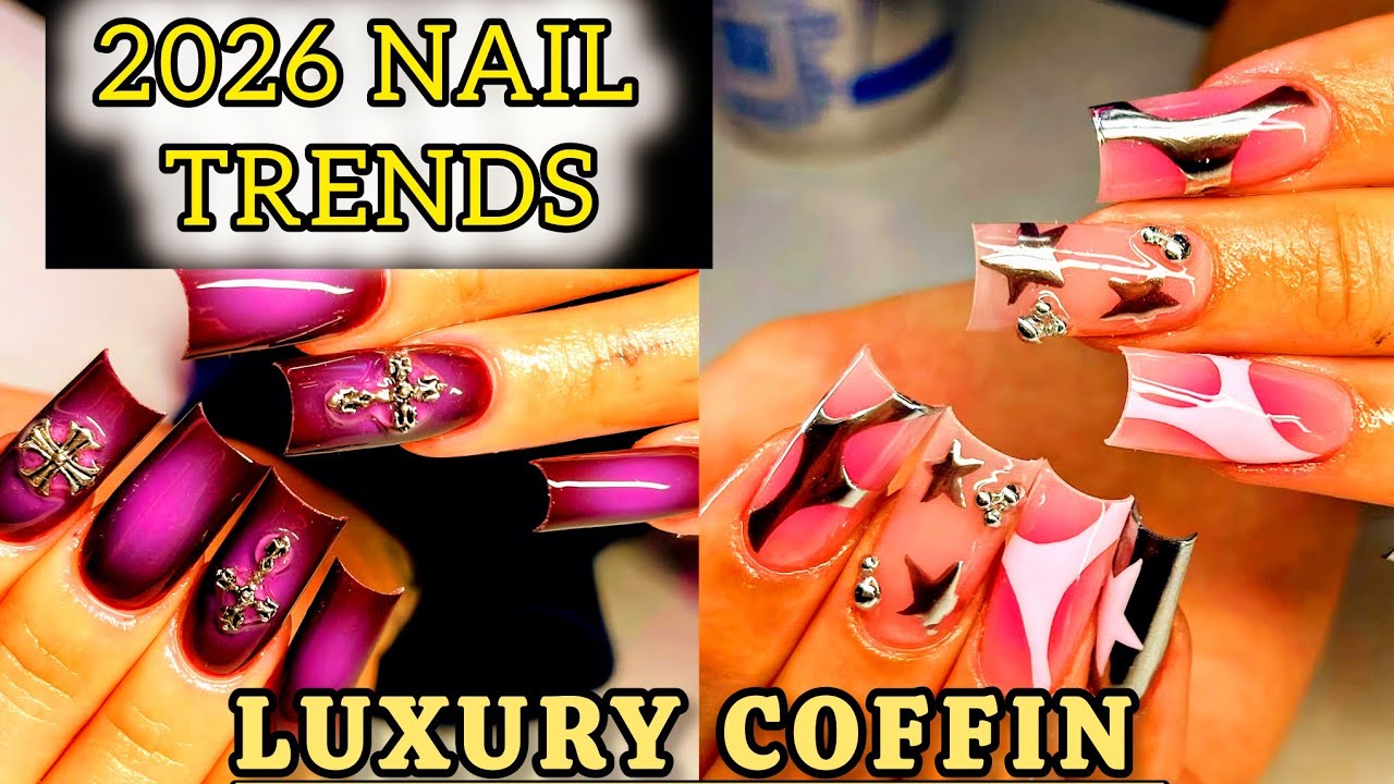 Тренды акрилового маникюра «Гроб» 2026 💅 Роскошные и простые дизайны ногтей