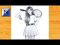 How to draw a girl playing badminton  pencil sketch for beginner  easy drawing  drawing