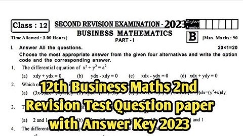 12th Business Maths 2nd Revision Test Question paper with Answer Key 2023|Vjalerts|