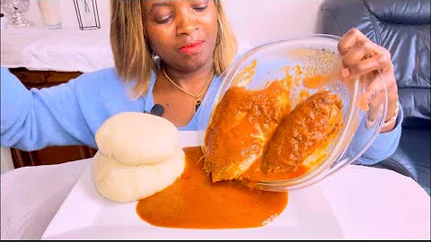 AFRICAN FOOD | TILAPIA FISH +MACKEREL FISH TOMATOES PEPPER SOUP WITH FUFU | MUKBANG BANG |NOTALKING