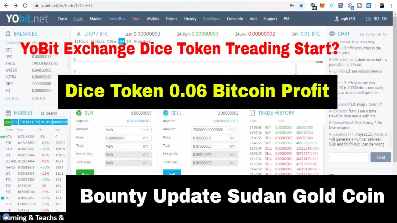 Yobit Exchange Dice Token Treading Bounty Update Sudan Gold Coin Youtube