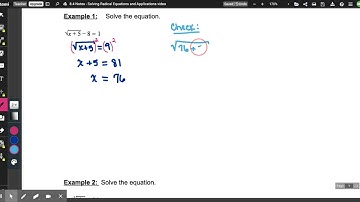 8.4 Notes - Solving Radical Equations and Applications video