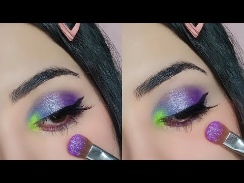 Unique Smokey Blue Purple Eye Makeup Tutorial with Glitter🦜💜 (STEP BY STEP TUTORIAL)