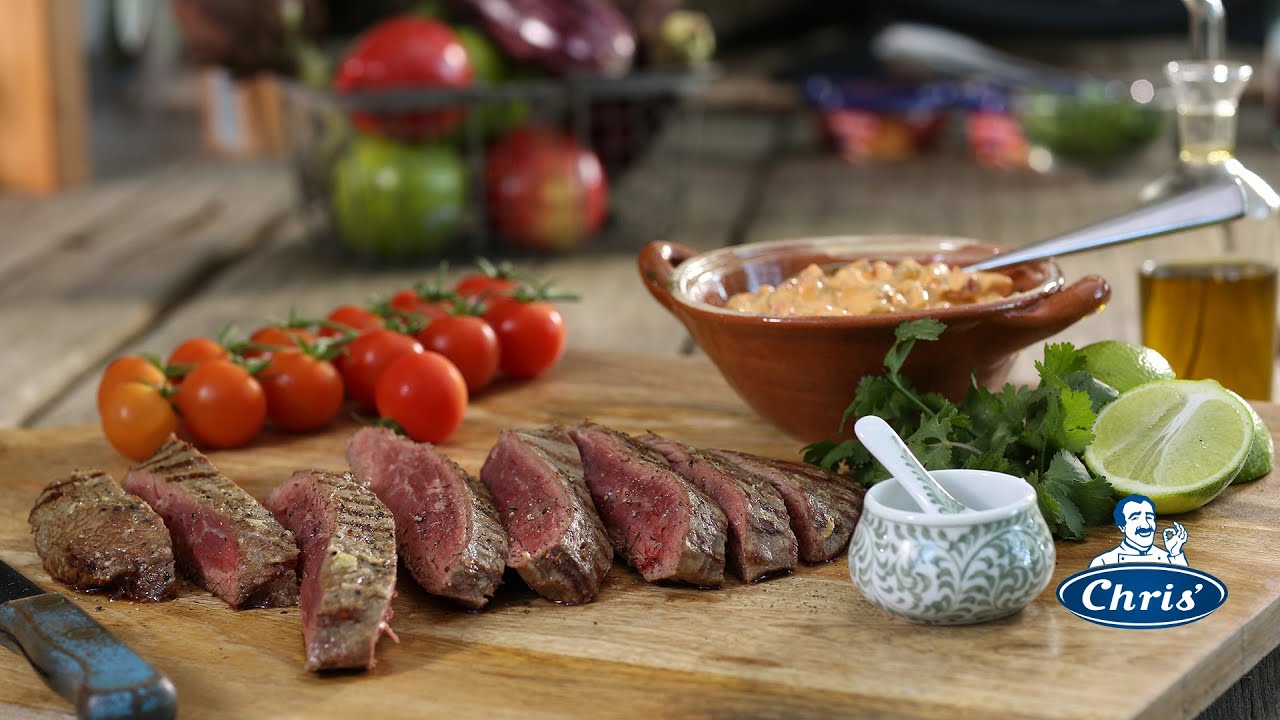 Argentine skirt steak with spicy red chimichurri style sauce YouTube