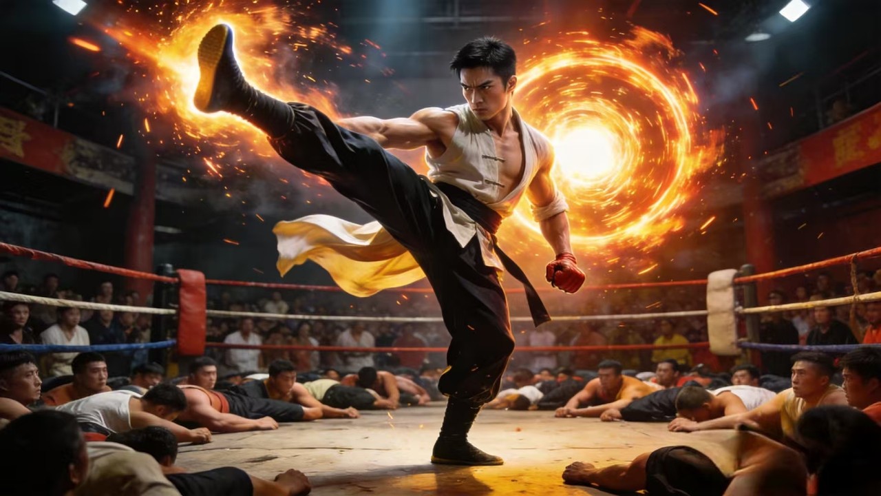 众人以为擂台新人是个傻小子，没想到他竟是武林宗师，只用一招称霸擂台！