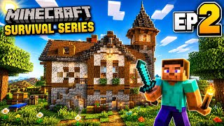 Minecraft Survival Series EP 2 | Bedrock me Amazing Starter House Build! 🏠🔥